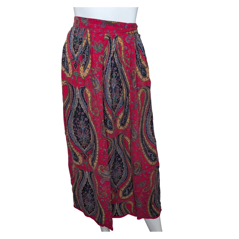 Vintage JG Hook 100% Silk Midi Skirt XS Boho Festival Hippie Paisley Floral s